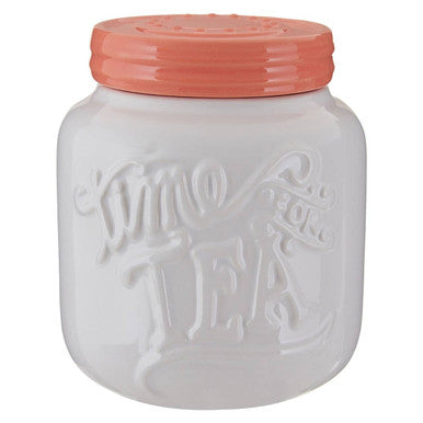 Orsina Pretty Things Tea Canister – White and Coral Ceramic Storage