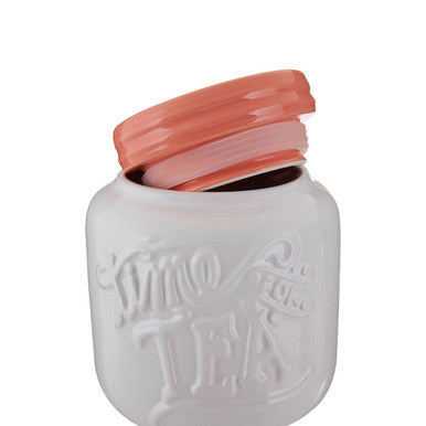 Orsina Pretty Things Tea Canister – White and Coral Ceramic Storage