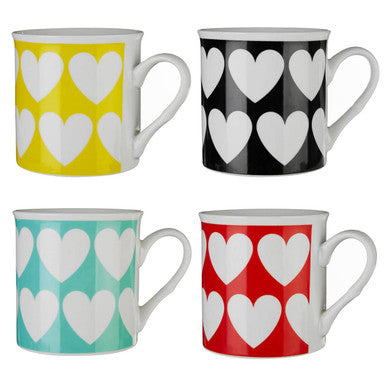 Orsina Heart Design Mugs – Set of 4 Colorful Ceramic Coffee Cups