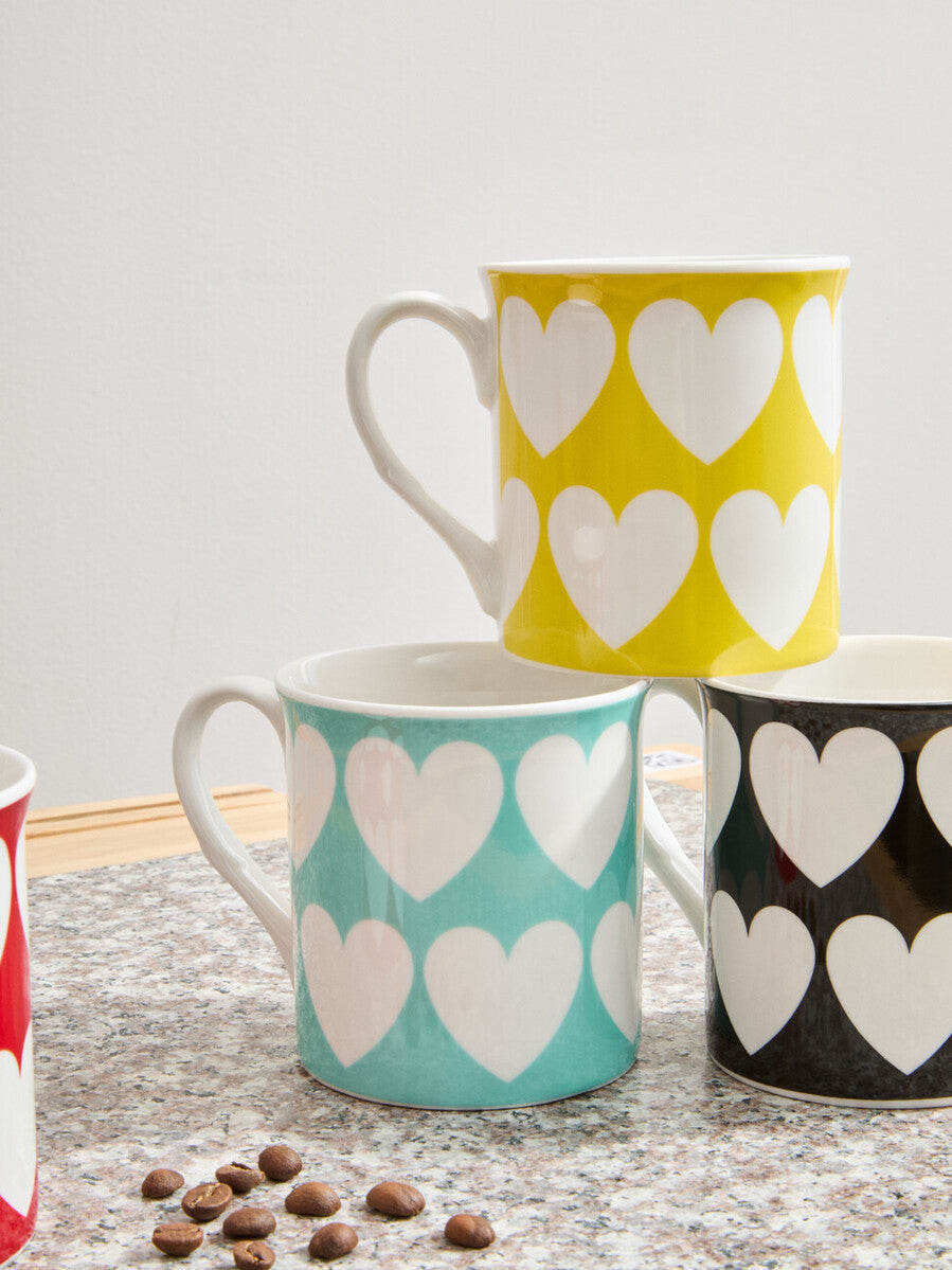 Orsina Heart Design Mugs – Set of 4 Colorful Ceramic Coffee Cups