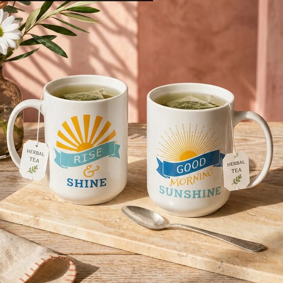 Orsina Sunshine Ceramic Coffee Mugs – Set of 2 White & Colorful Mugs