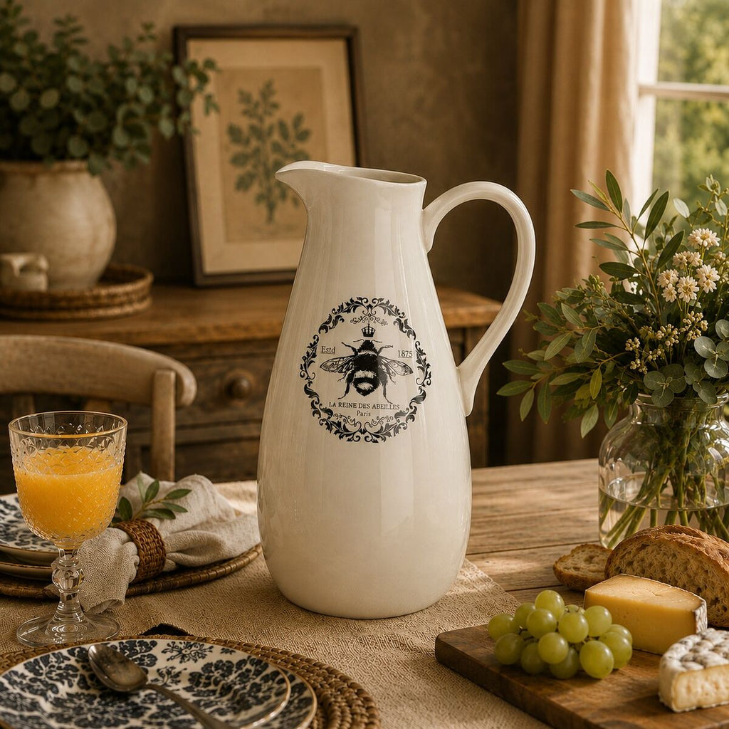 Orsina Queen Bee Monochrome Pitcher – Ceramic Serving Jug for Drinks