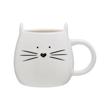 Orsina Ivory Cat Ceramic Mug and Coaster Set – Cute Desk Drinkware