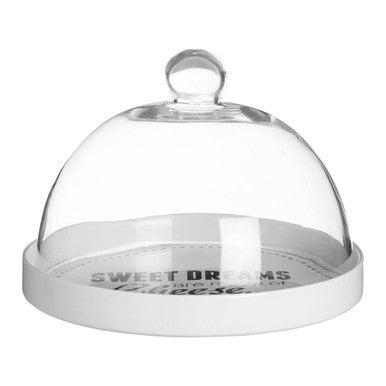 Orsina Cheese Board with Glass Dome – White Ceramic Serving Platter