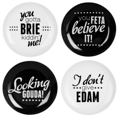Orsina Pun and Games Cheese Plates – Set of 4 Monochrome Serving Plates