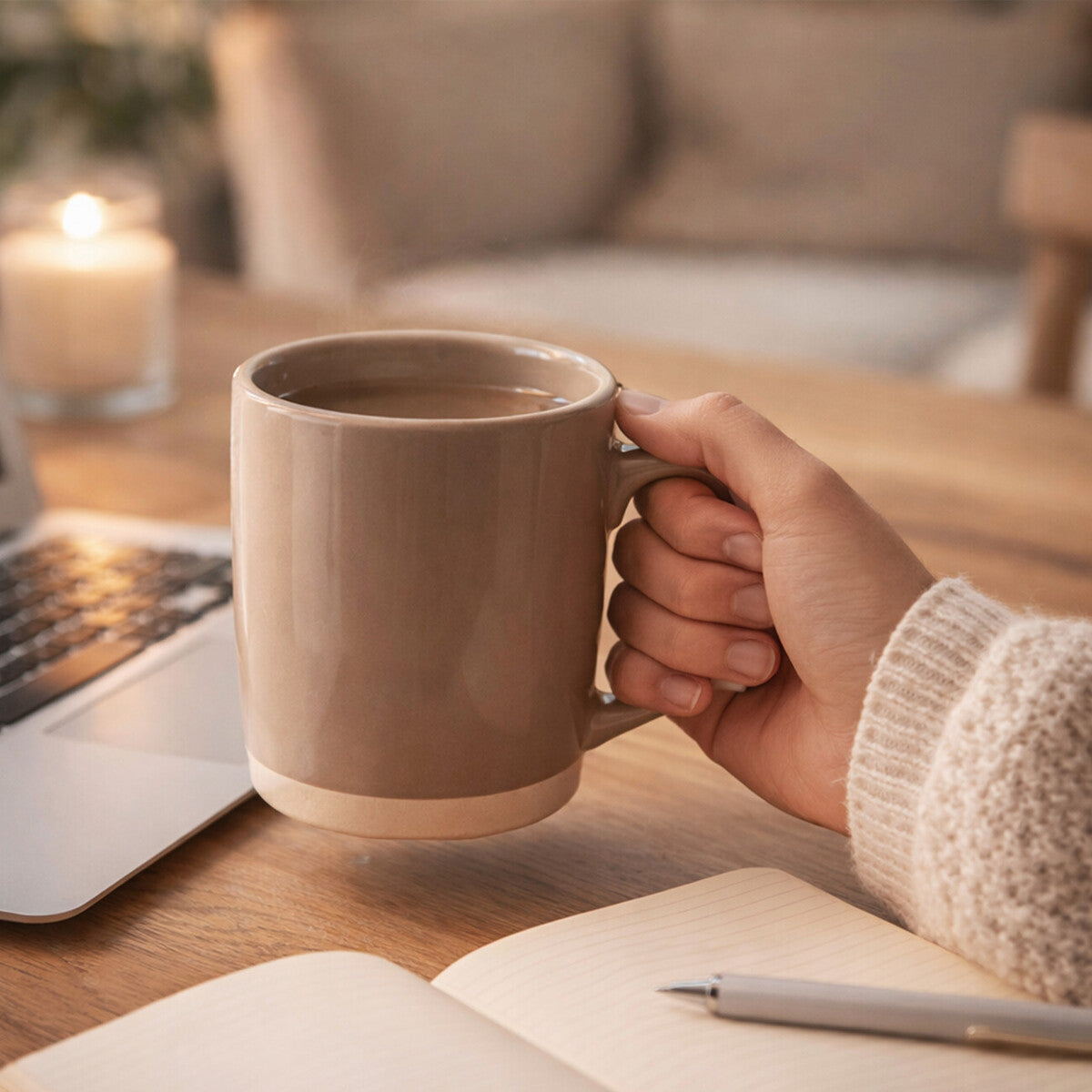 Orsina Jura Grey Mug – Modern Ceramic Coffee Cup with White Base