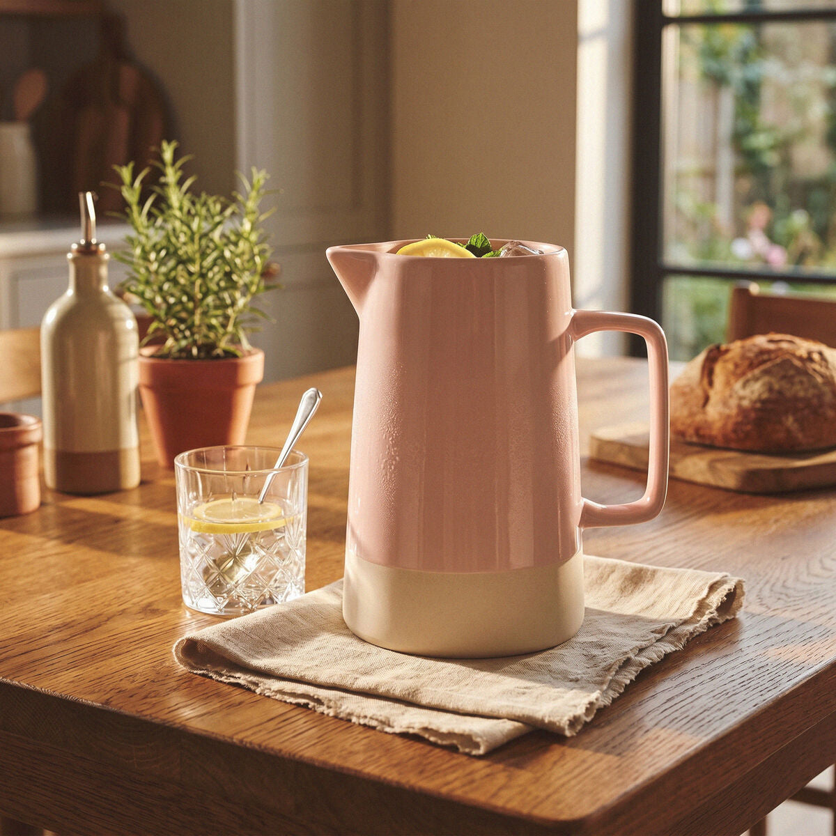 Orsina Jura Pink Water Jug – Modern Ceramic Serving Pitcher for Dining