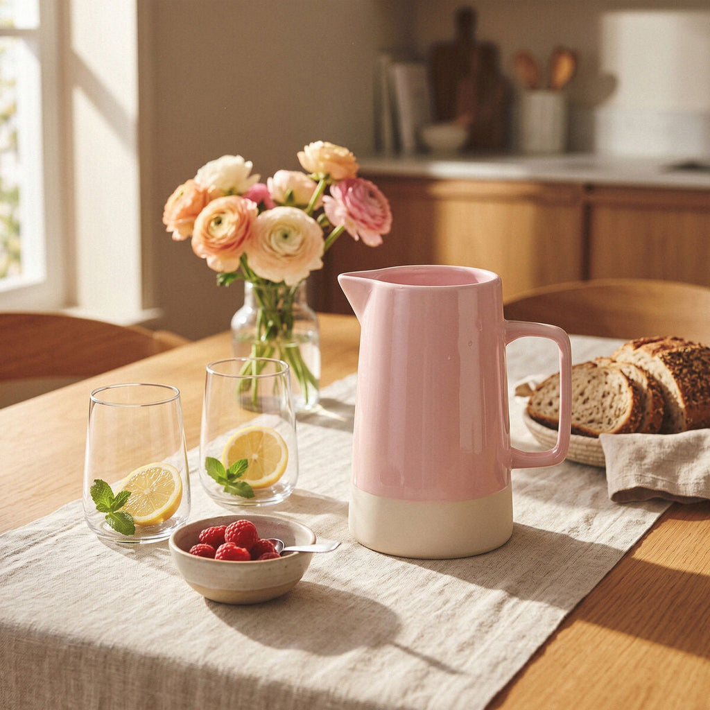 Orsina Jura Pink Water Jug – Modern Ceramic Serving Pitcher for Dining
