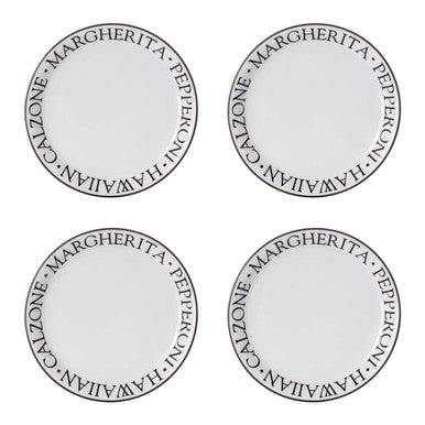 Orsina Noir Pizza Plates – Set of 4 White Porcelain Serving Dishes