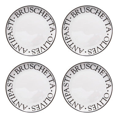 Orsina Noir Antipasti Plates – Set of 4 White Porcelain Serving Plates