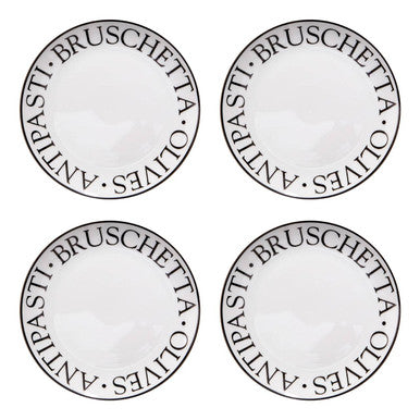 Orsina Noir Antipasti Plates – Set of 4 White Porcelain Serving Plates
