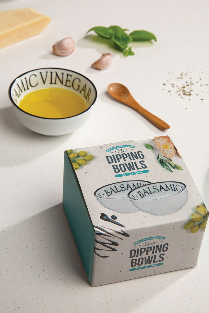 Orsina Noir Porcelain Dipping Bowls – Set of 2 Glossy White & Black