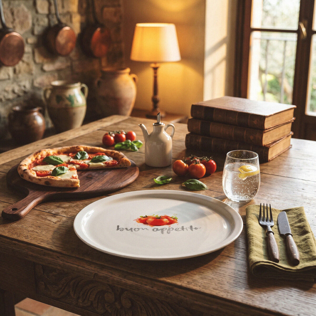 Orsina Italia Pizza Plate – White Porcelain Serving Dish with Rim