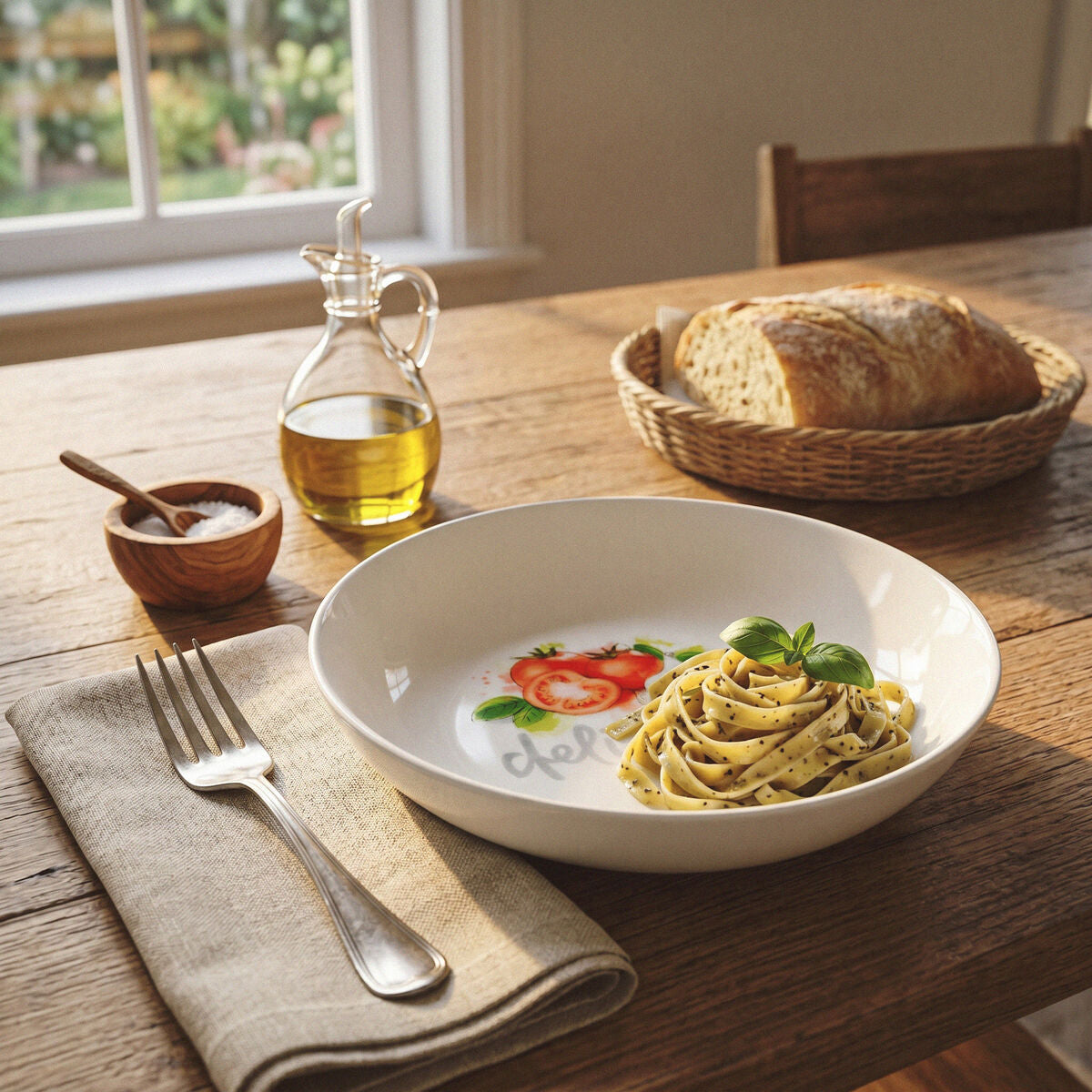 Orsina Italia White Ceramic Pasta Bowl – Italian Motif Serving Dish
