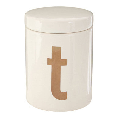 Orsina Mono Tea Canister – White and Gold Ceramic Kitchen Storage