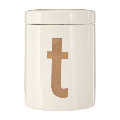Orsina Mono Tea Canister – White and Gold Ceramic Kitchen Storage