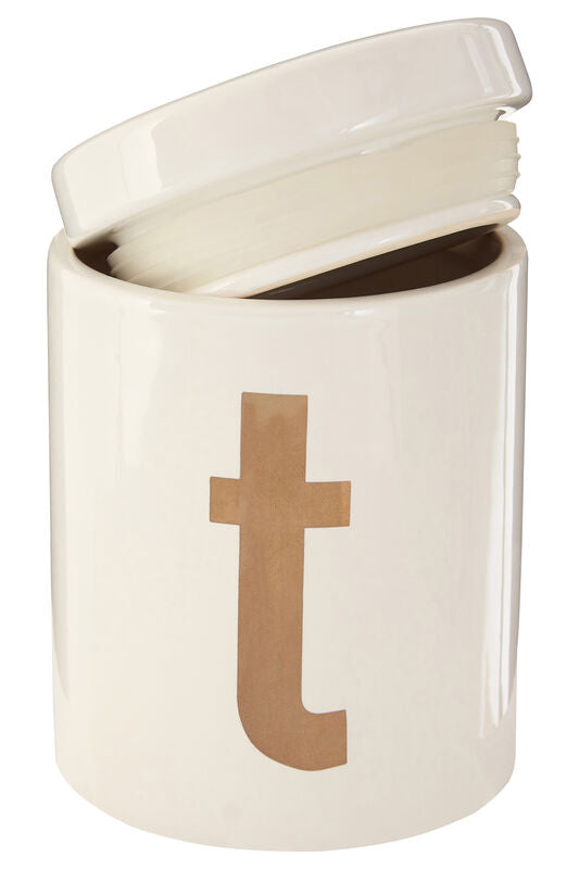 Orsina Mono Tea Canister – White and Gold Ceramic Kitchen Storage