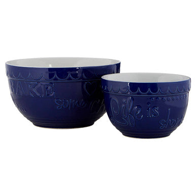 Orsina Gigi Blue and White Ceramic Mixing Bowls - Set of 2 Nesting Bowls