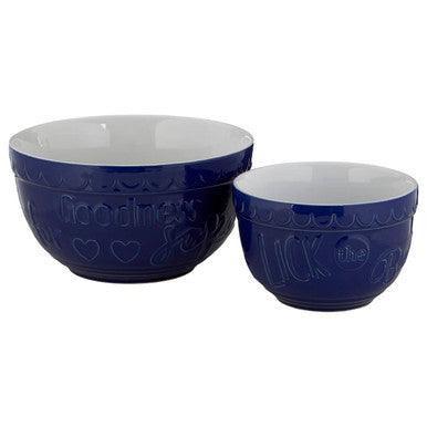 Orsina Gigi Blue and White Ceramic Mixing Bowls - Set of 2 Nesting Bowls
