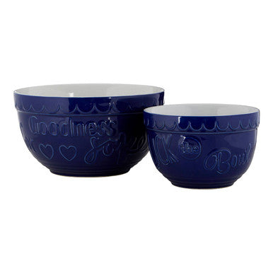 Orsina Gigi Blue and White Ceramic Mixing Bowls - Set of 2 Nesting Bowls