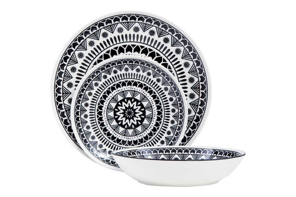 Orsina Maya 12-Piece Dinner Set – Monochrome Patterned Dolomite
