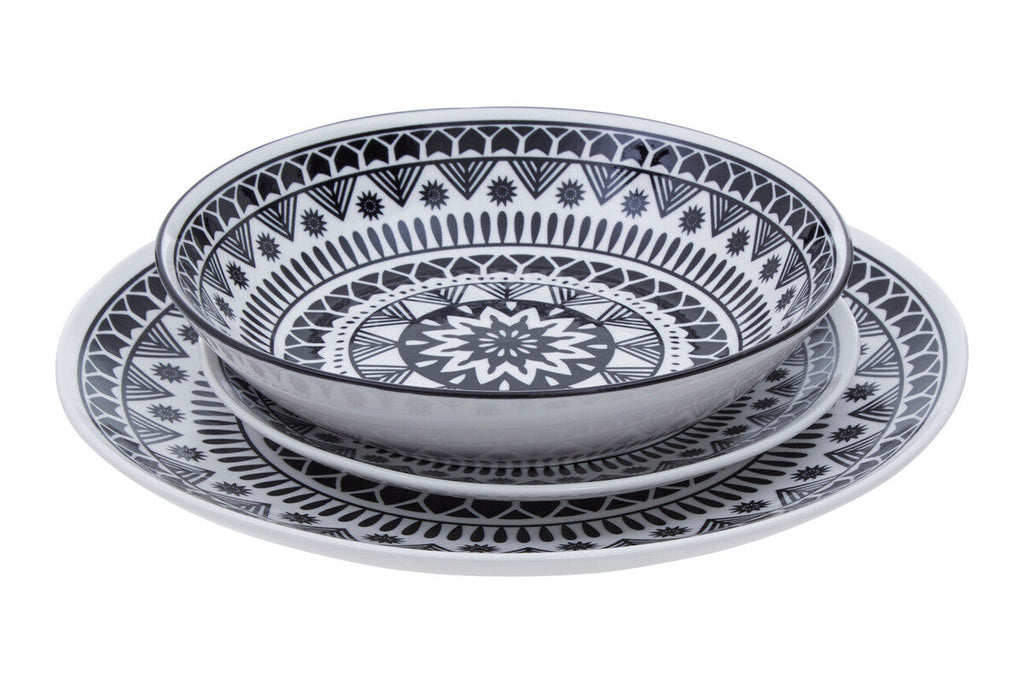 Orsina Maya 12-Piece Dinner Set – Monochrome Patterned Dolomite