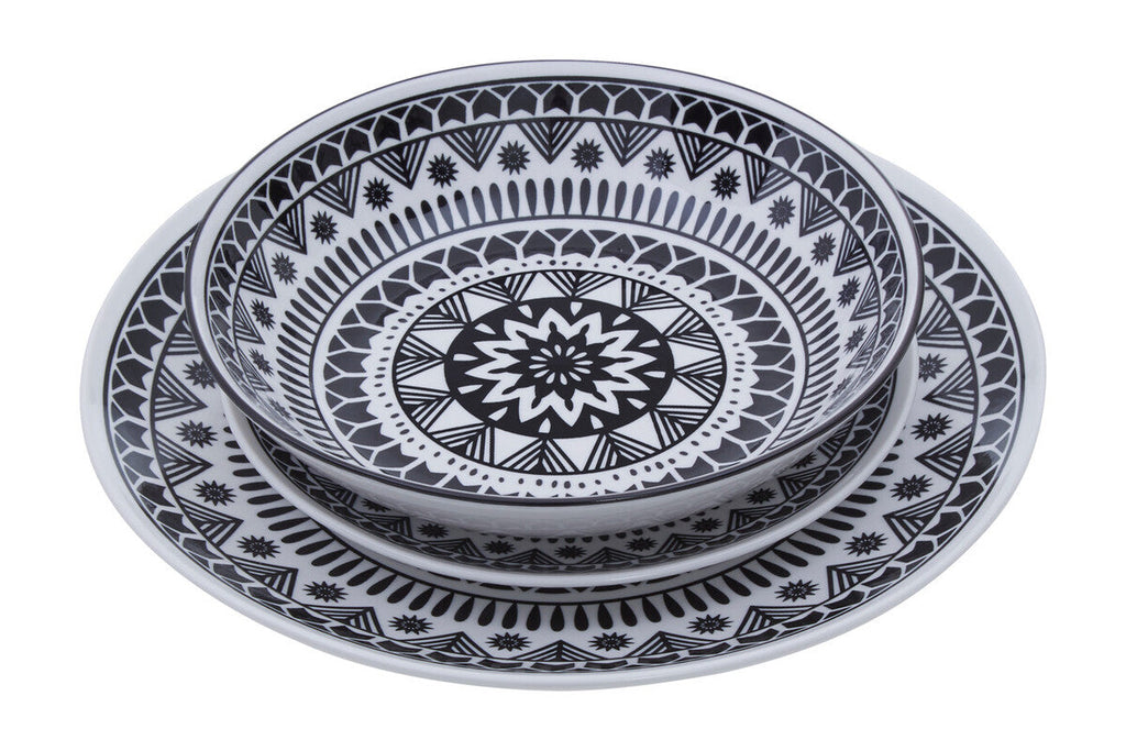 Orsina Maya 12-Piece Dinner Set – Monochrome Patterned Dolomite
