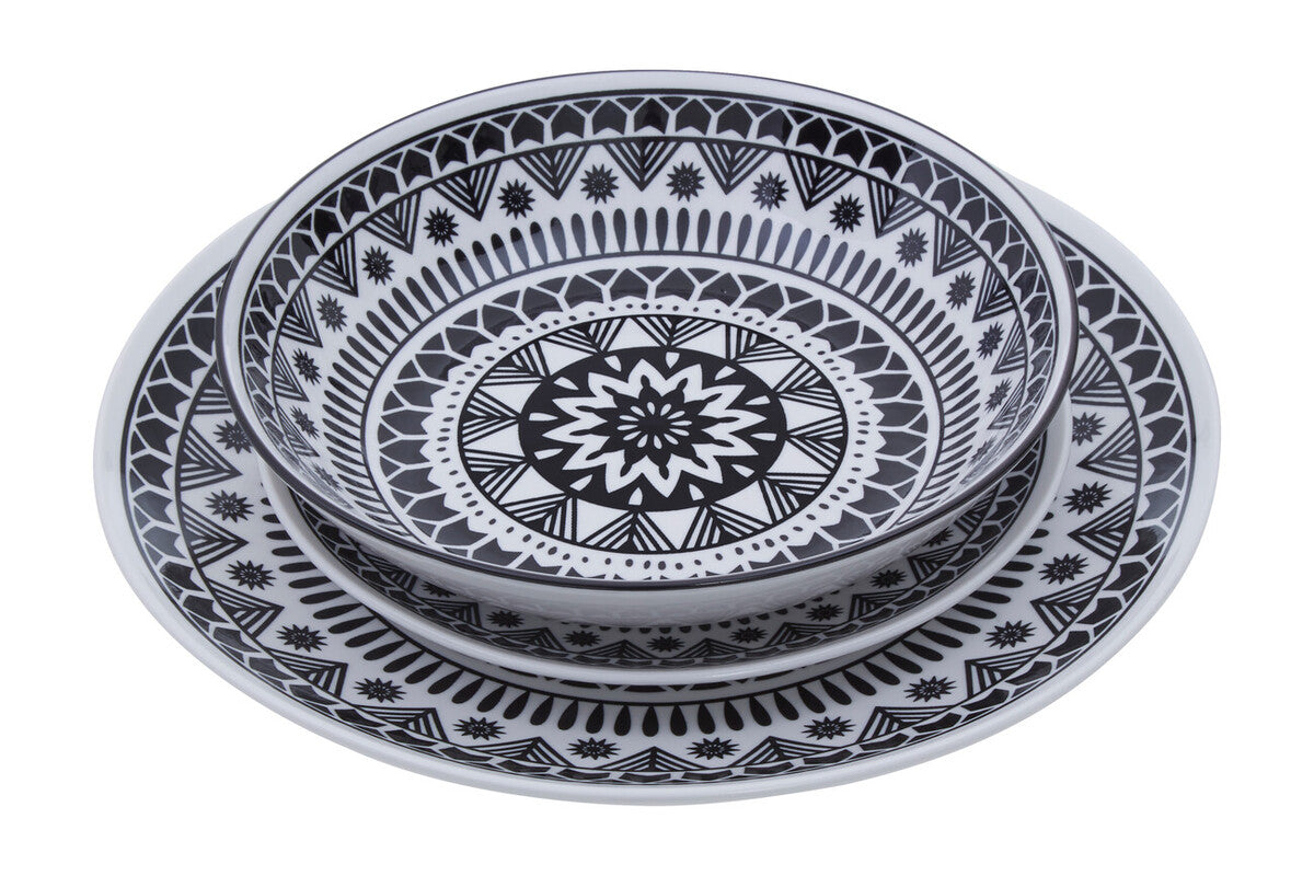 Orsina Maya 12-Piece Dinner Set – Monochrome Patterned Dolomite