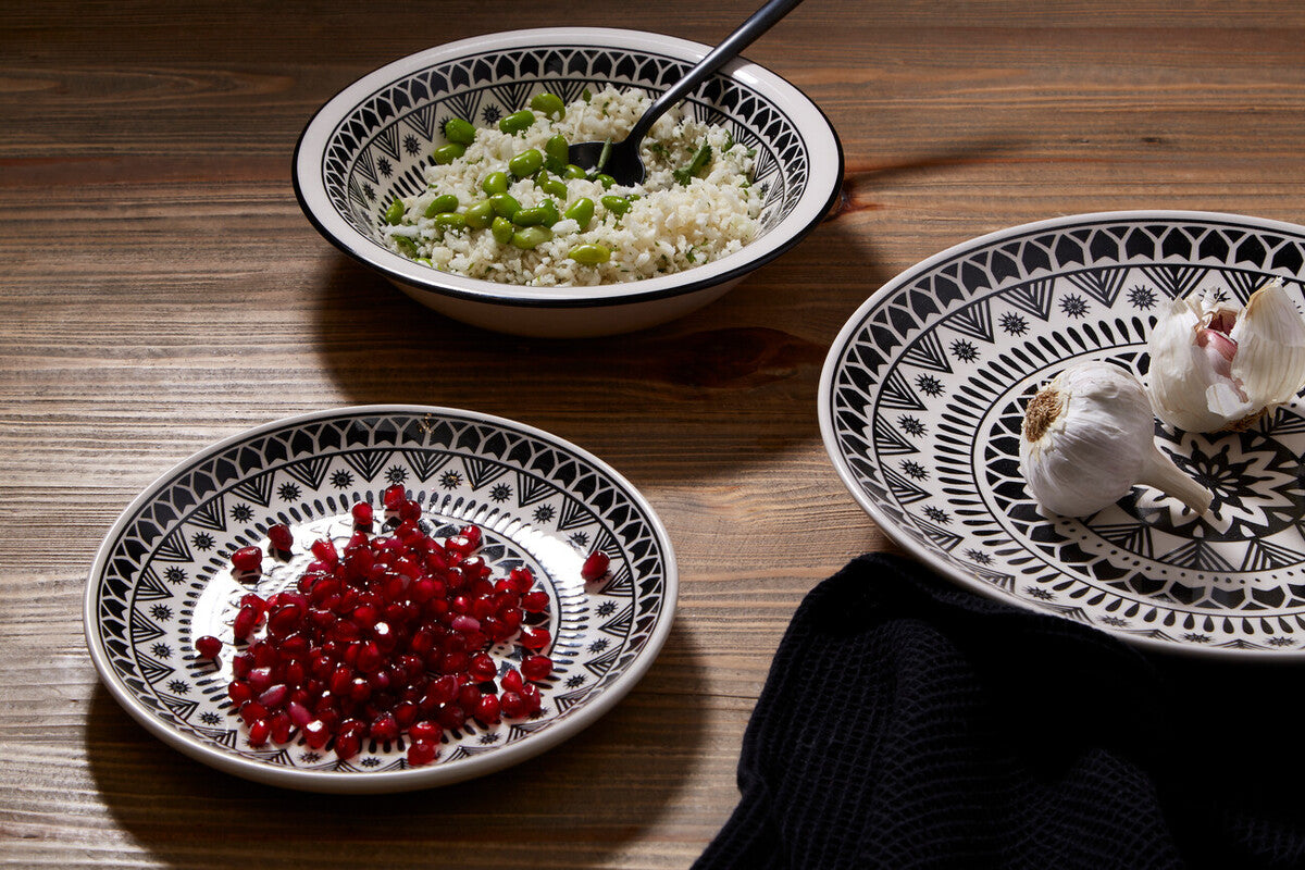 Orsina Maya 12-Piece Dinner Set – Monochrome Patterned Dolomite