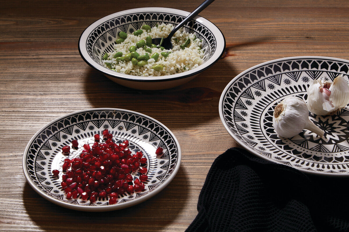 Orsina Maya 12-Piece Dinner Set – Monochrome Patterned Dolomite