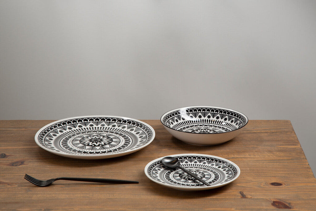 Orsina Maya 12-Piece Dinner Set – Monochrome Patterned Dolomite