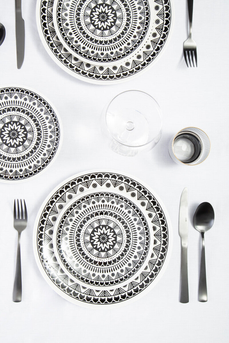 Orsina Maya 12-Piece Dinner Set – Monochrome Patterned Dolomite