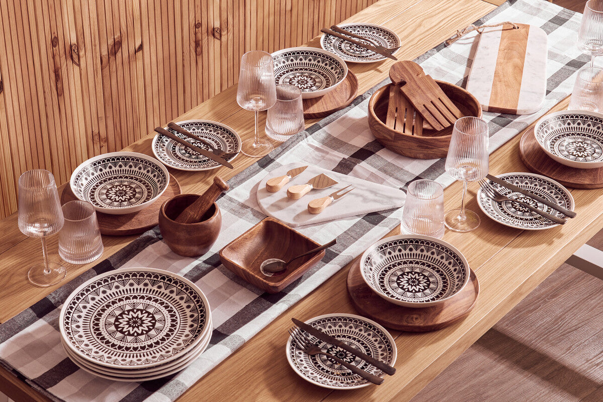Orsina Maya 12-Piece Dinner Set – Monochrome Patterned Dolomite