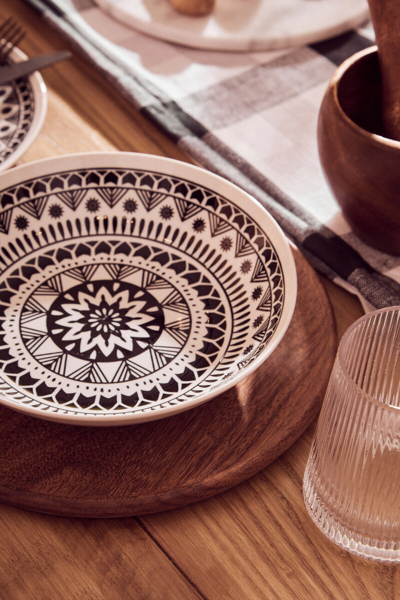 Orsina Maya 12-Piece Dinner Set – Monochrome Patterned Dolomite
