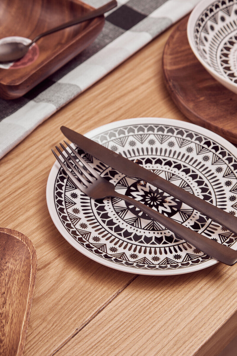 Orsina Maya 12-Piece Dinner Set – Monochrome Patterned Dolomite