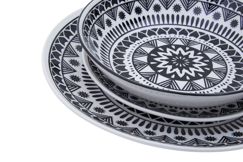Orsina Maya 12-Piece Dinner Set – Monochrome Patterned Dolomite