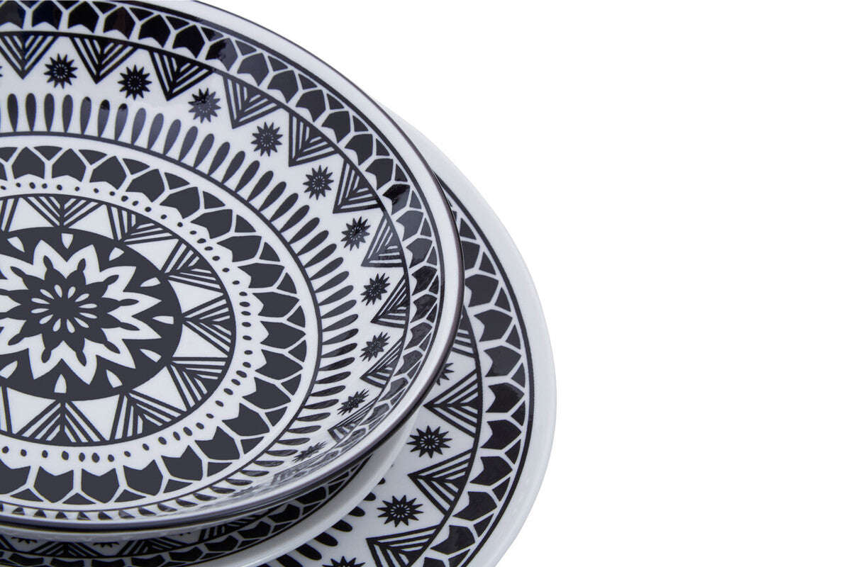 Orsina Maya 12-Piece Dinner Set – Monochrome Patterned Dolomite
