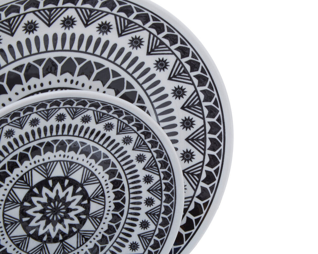 Orsina Maya 12-Piece Dinner Set – Monochrome Patterned Dolomite