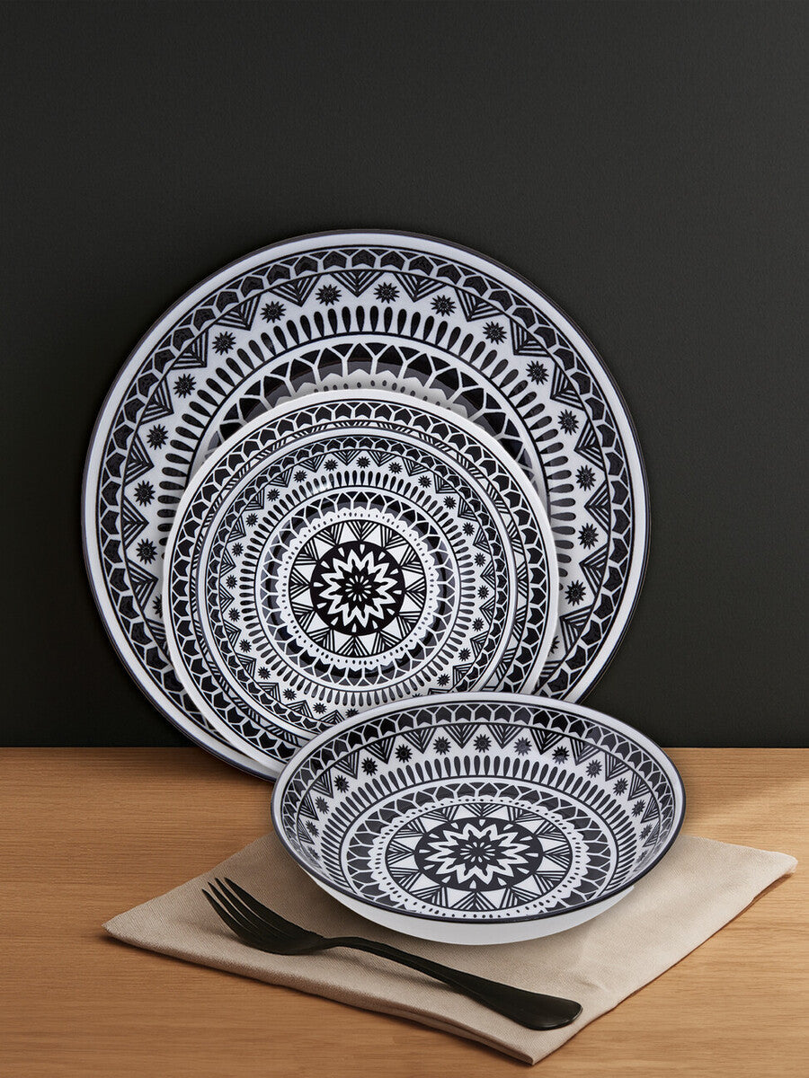 Orsina Maya 12-Piece Dinner Set – Monochrome Patterned Dolomite