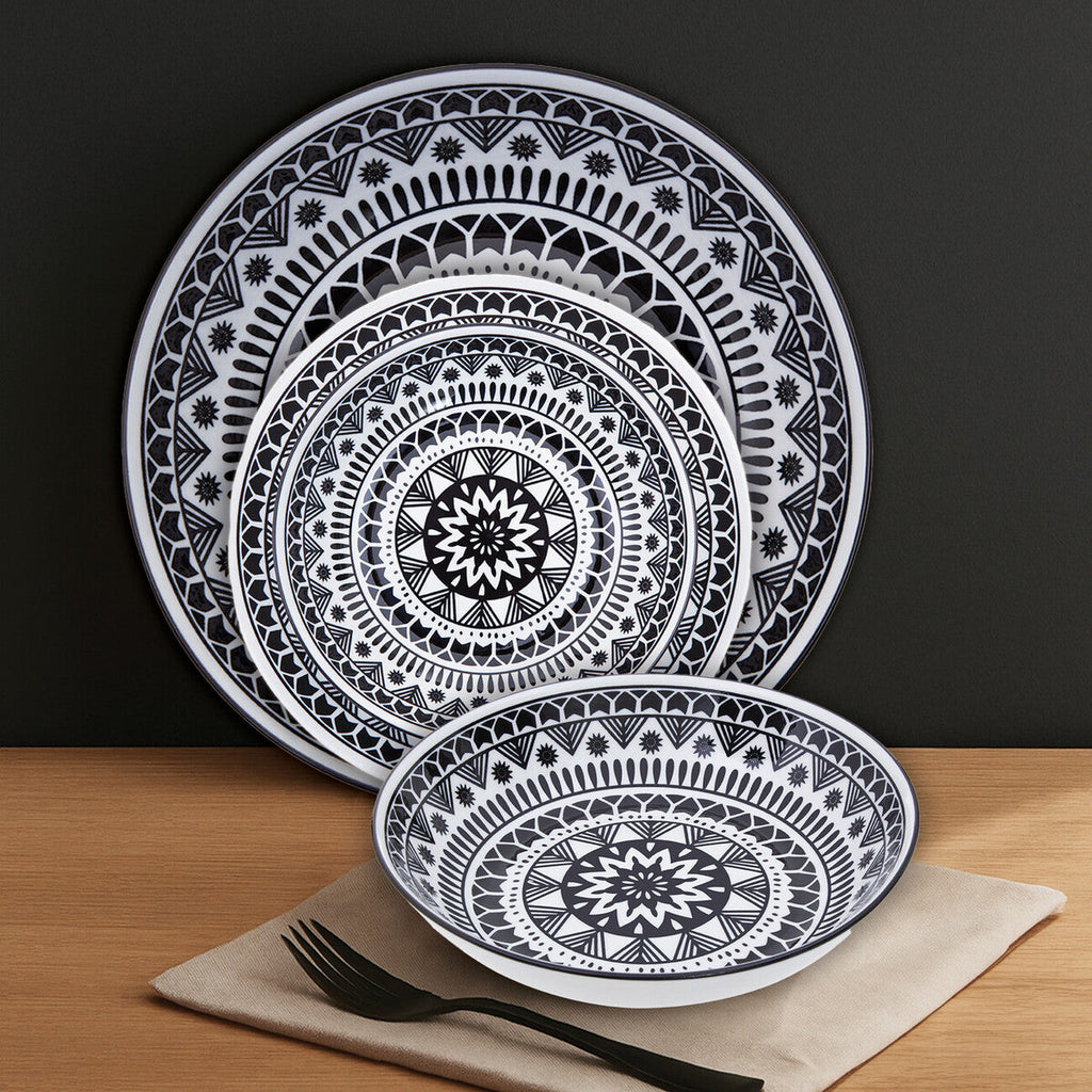 Orsina Maya 12-Piece Dinner Set – Monochrome Patterned Dolomite