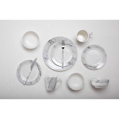 Orsina Avie 16-Piece White and Grey Marble Effect Ceramic Dinner Set