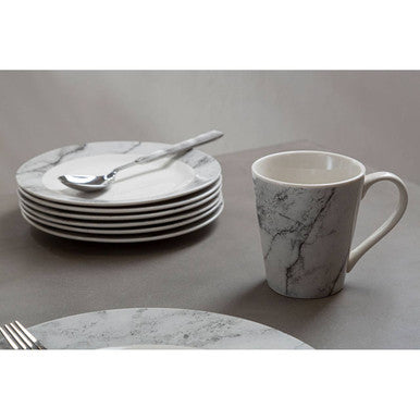 Orsina Avie 16-Piece White and Grey Marble Effect Ceramic Dinner Set