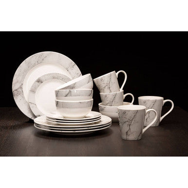 Orsina Avie 16-Piece White and Grey Marble Effect Ceramic Dinner Set