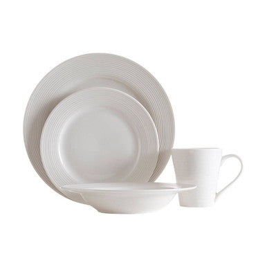 Orsina Avie 16 Pc Ribbed Dinner Set – White Ceramic Tableware