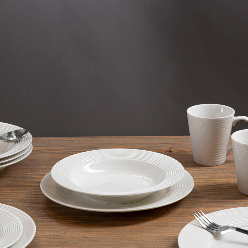 Orsina Avie 16 Pc Ribbed Dinner Set – White Ceramic Tableware