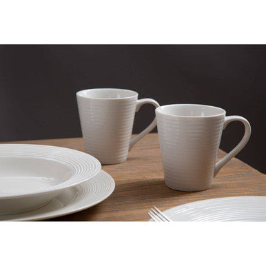 Orsina Avie 16 Pc Ribbed Dinner Set – White Ceramic Tableware