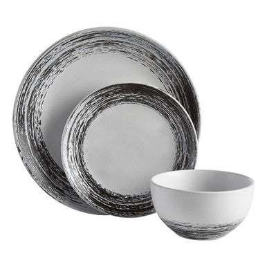 Orsina Middag 12-Piece Ceramic Dinnerware Set – Black and White