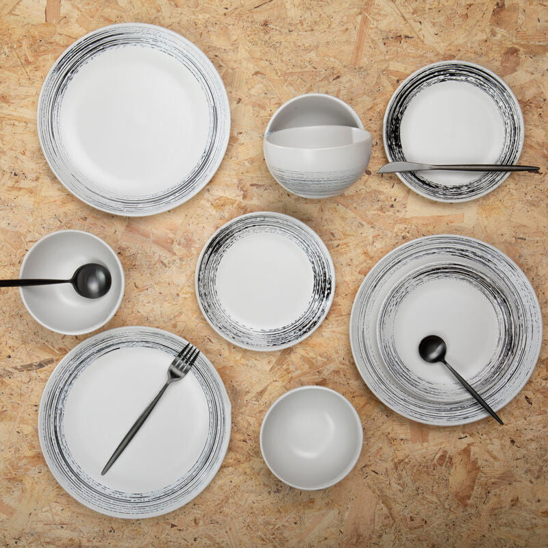Orsina Middag 12-Piece Ceramic Dinnerware Set – Black and White