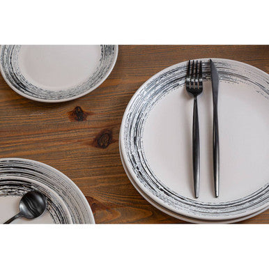 Orsina Middag 12-Piece Ceramic Dinnerware Set – Black and White