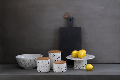 Orsina Speckled Ceramic Storage Canister with Bamboo Lid – Small